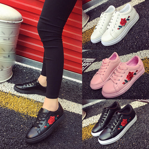 Embroidery Flower Women's Straps  Running Sneakers