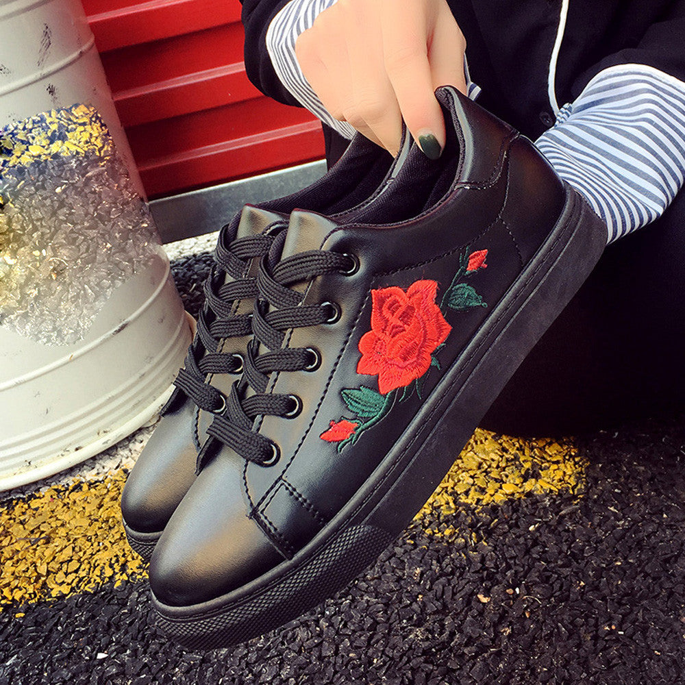 Embroidery Flower Women's Straps  Running Sneakers