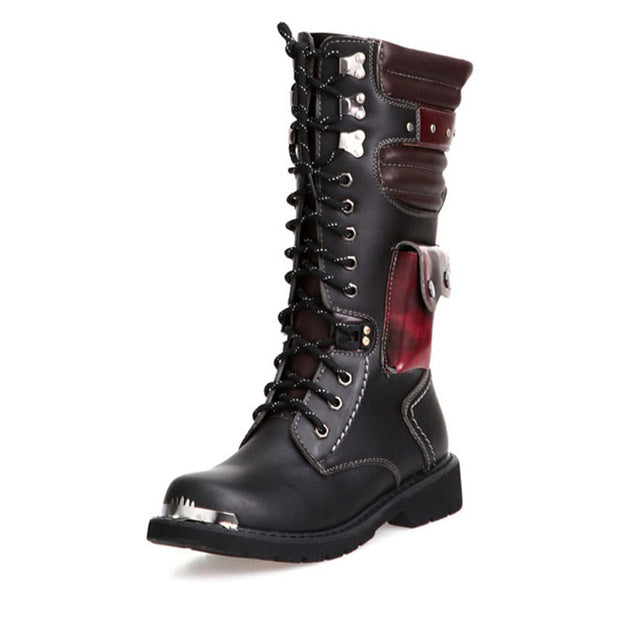 OUDINIAO  Men Buckle High Combat Boots