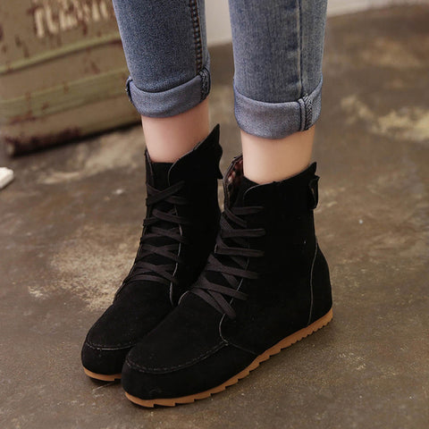 Women Flat Ankle Motorcycle Boots