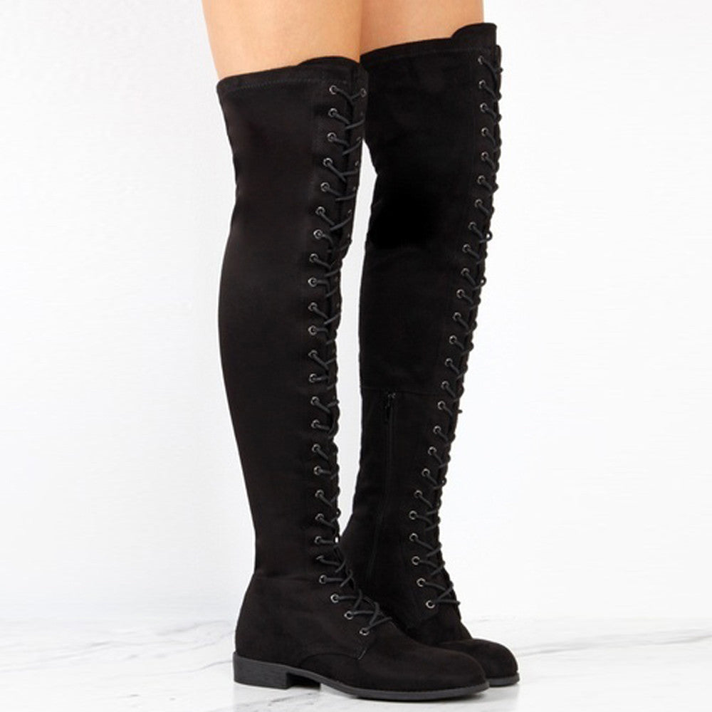 Women Cross-tied Platform High Boots Over The Knee