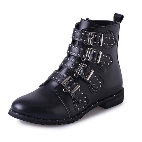 Women Martin  Leather Buckle Boots