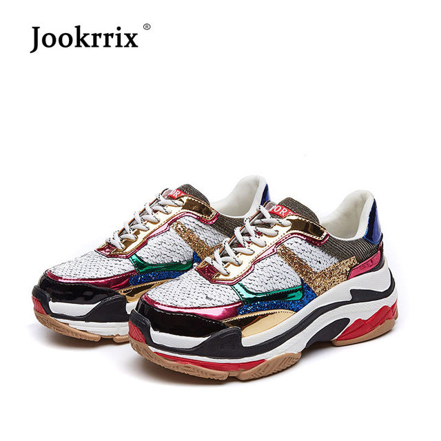 Cross-tied  Women Glitter Sneakers