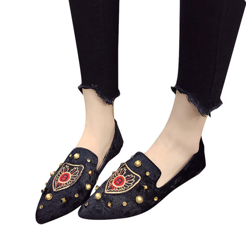 Embroidery Suede Women's Flats
