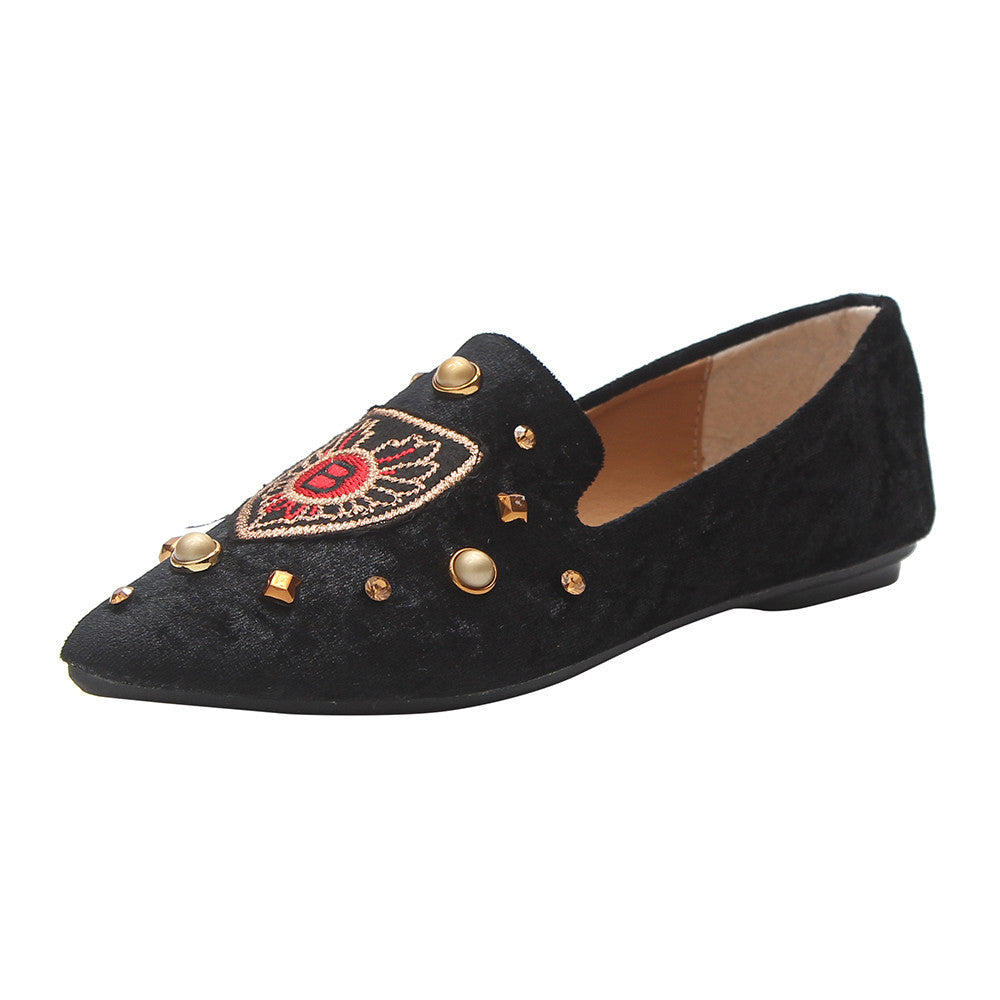 Embroidery Suede Women's Flats